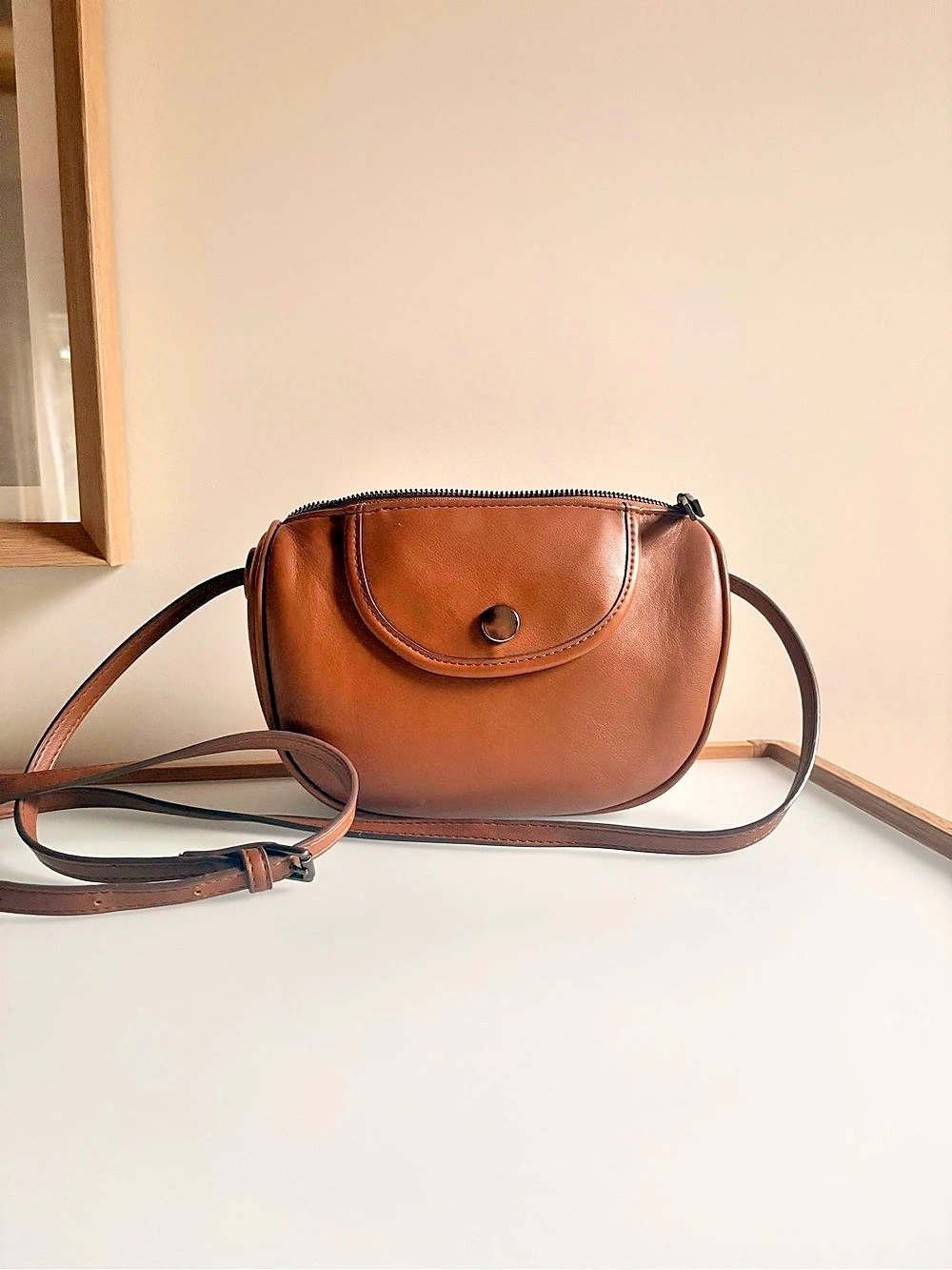 Brown Leather-Look Crossbody Bag